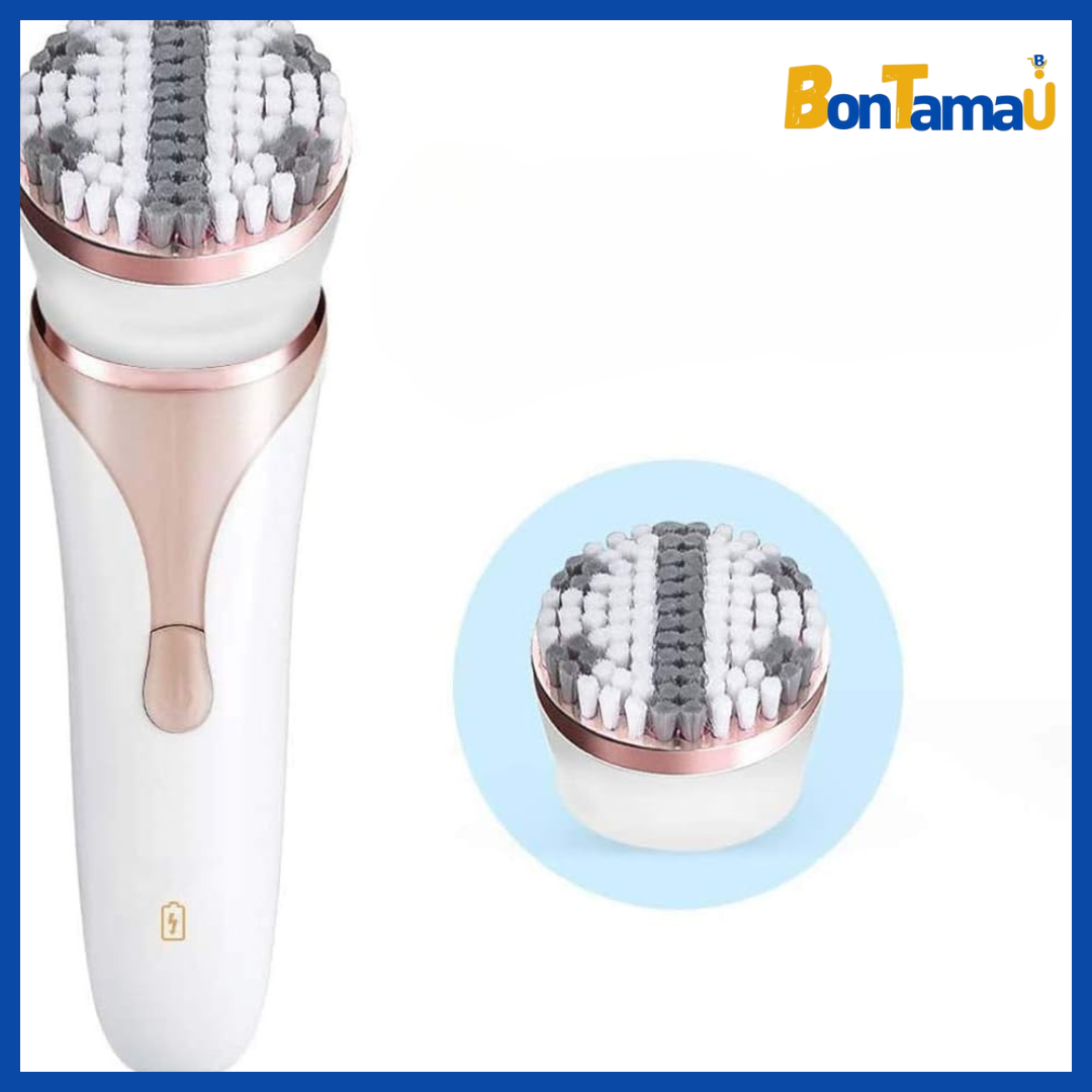 جهاز إزالة الشعر الكهربائي والمُدلك القابل لإعادة الشحن – 4 في 1 للعناية الشاملة ببشرتك