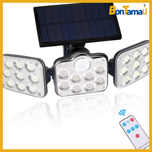 ‫مصباح حائط شمسي LED بثلاث رؤوس من GelldG – إضاءة ذكية وأمان مع تحكم عن بُعد