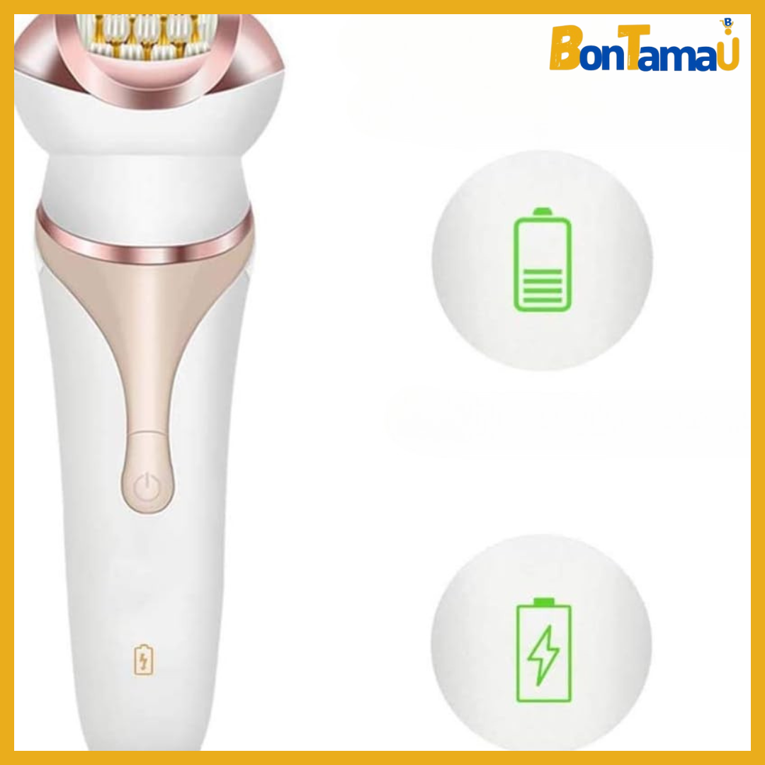 ‫جهاز إزالة الشعر الكهربائي والمُدلك القابل لإعادة الشحن – 4 في 1 للعناية الشاملة ببشرتك‬